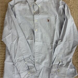 Ralph Lauren Men's Blue and White Striped Button Down Shirt